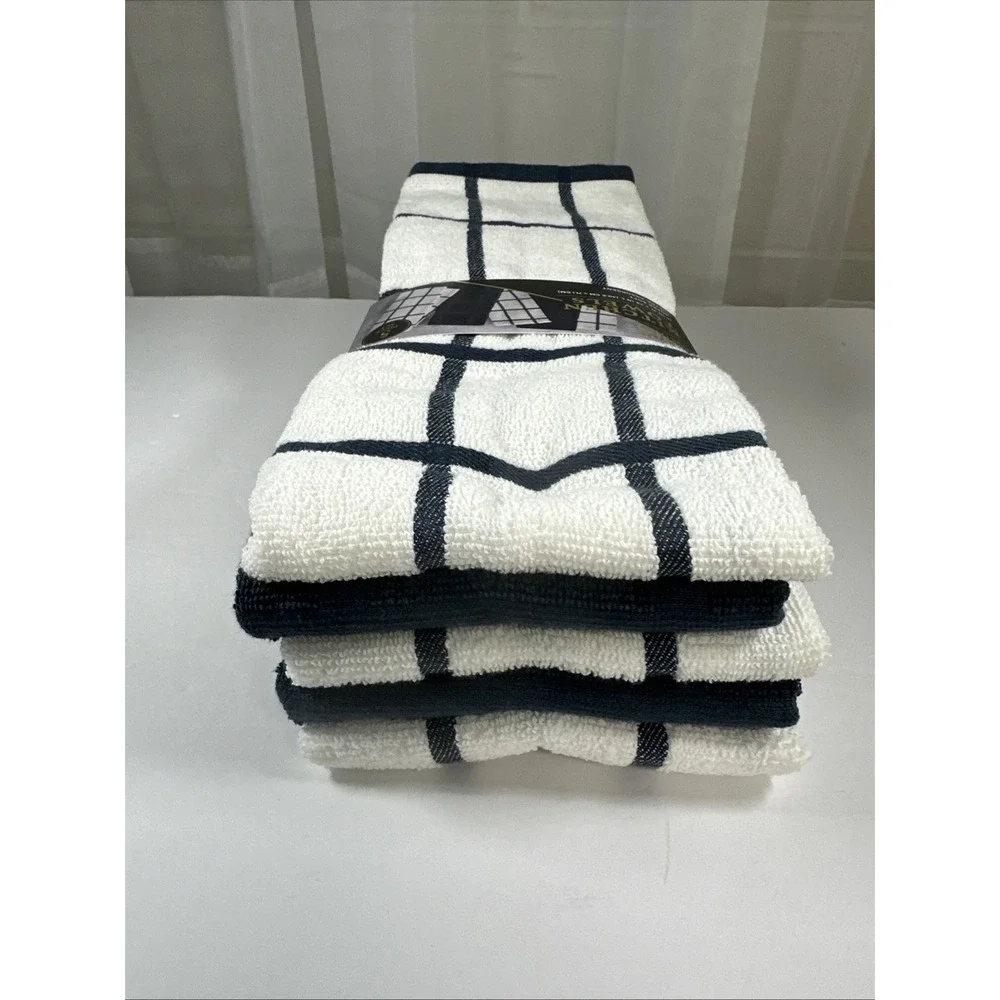 Thyme/Table Kitchen Towels Set 5 pcs Navy/White Super Soft Ultra Absorbent New